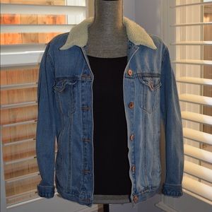 Faux Shearing Collar Denim Jacket